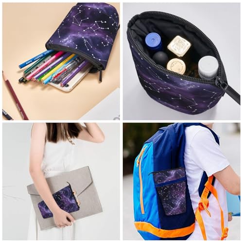 Purple Constellation Standing Pencil Case Cute Telescopic Stationary Pouch with Zipper Large Capacity Stand up Pen Bag Portable Makeup Holder for School Office Supplies - color: Constellation