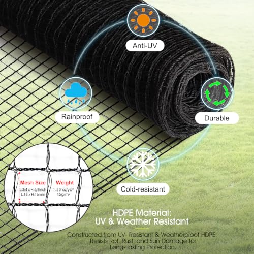 Temporary Fence for Backyard, RIFNY 2.6 x 100 FT Temporary Fencing with Fiberglass Posts Ground Stakes L-Shaped Staples for Outdoor to Protect Plants Fruit Trees from Dogs Chicken Deer Animals - size: 2.6x100FT