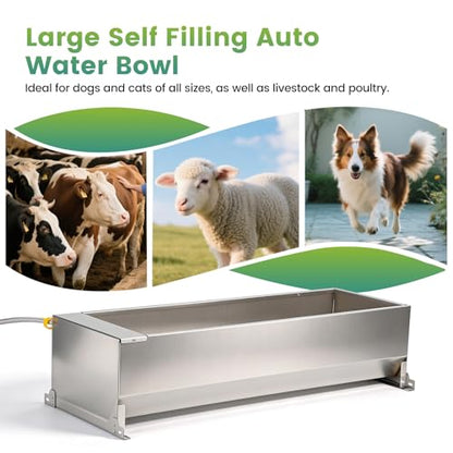 Automatic Livestock Water Trough, Animal Drinking Water Bowl Dispenser with Float Valve Kit,Self Filling Livestock Waterer Outdoor Extra Large Bowl for Dog Horse Goat Cow,Bundle