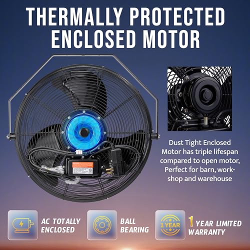 Tornado 18" Outdoor IPX4 Rated Water-Resistant Metal Industrial Wall Mount Fan, 3 Speed High Velocity Wall Fan For Commercial, Industrial, Residential Use, 4150 CFM 6.6 FT Cord 180°Tilting, Black - size: 18 Inch
