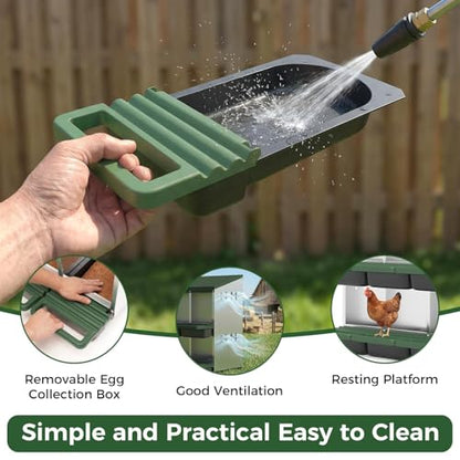 Heavy Duty Galvanized Steel Chicken Nesting Box – 6 Holes, Roll Away Egg Laying, Protective Lid, Wall Mounted or Freestanding, Easy Clean, Vented Pegboard Sides, Soft Mats, Green (Pegboard - color: Green, size: 6 Room&Mat Board