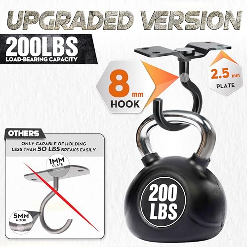 [UPGRADED] 2Pcs 200LBS Rotatable Ceiling Hooks with 4 Screw Points Base, Wall Mount Metal Hanger Black Ceiling Hook for Hanging Plant, Bird Feeder, Lights, Bed Canopy, Wind Chime, Indoor Outdoor Decor - style: 2PCS