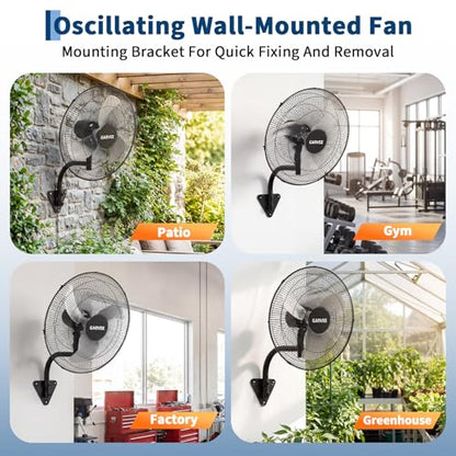 Garvee 20 Inch Oscillating Wall Mount Fan, 3 Speed High Velocity 4800 CFM Industrial Wall Fan, 90° Oscillation & 30° Tilt Cooling,Wall Fan for Home, Offices, Garage, Commercial, Warehouse - size: 20 Inch
