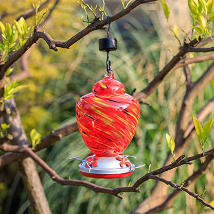 REZIPO Hummingbird Feeder with Perch - Hand Blown Glass - 38 Fluid Ounces Hummingbird Nectar Capacity Include Hanging Wires and Moat Hook (Yellow) - color: Yellow