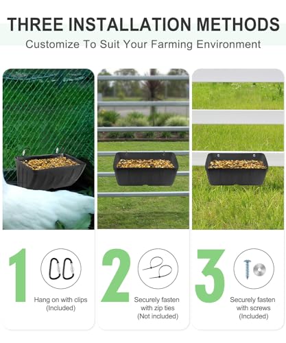 Chicken Feeder, 3 Pack, Black | Poultry Feeders and Waterers, Hanging Goat Feeder, Livestock Fence Feeder, Feed Trough and Waterer Bucket, Includes Clips - color: 3 Pack Black