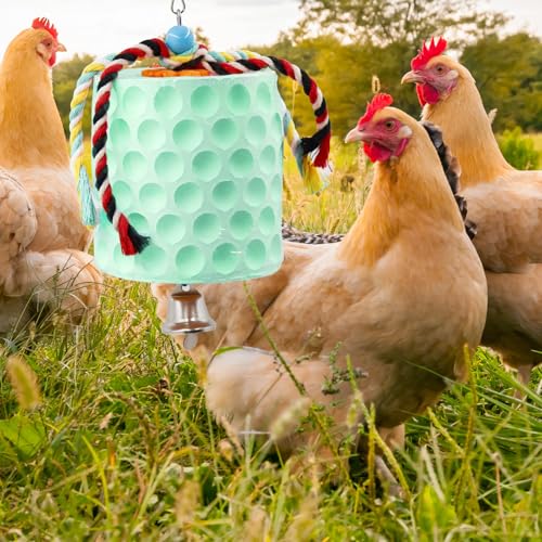 Oooct Large Chicken Chewing Toy, Chick Beak Grinding Calcium Stone with Bells, Chicken Coop Accessories, Cage Toys for Cockatiel Parakeet Parrot Budgies Rat Hamster Rabbit Bunny Green - color: Green