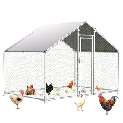 Large Metal Chicken Coops 6.4Lx9.84Wx6.6H FT for 8/10/16 Chickens with Run, Walk in Chicken Run Chicken Pen with Cover and Feeding Door, Spire Poultry Cage Hen House for Yard with Cover - size: 6.4'L x 9.84'W x 6.6'H