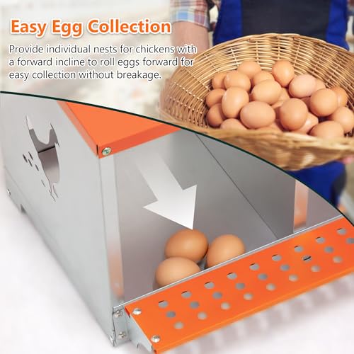 Galvanized Steel Chicken Nesting Box 3 Bay Wall Mounted Predator Proof for Hens and Ducks Easy Egg Collection Vented Design Easy Assemble Orange Coop Equipment (3 Compartment) - size: 31.8"L x 17.0"W x 15.0"H