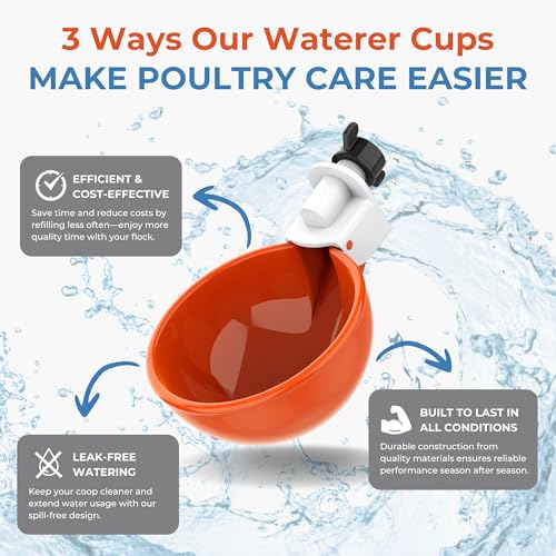 Lil'Clucker Large Automatic Chicken Waterer Cups | Chicken Water Feeder Suitable for Chicks, Duck, Goose, Turkey and Bunny | Poultry Water Feeder Kit (Orange, 8-Pack) - size: 8-Pack