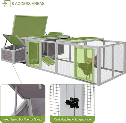 GUTINNEEN 103 in Large Chicken Coop and Run, Outdoor Wooden Chicken House for 4-6 Chickens, Hen House Poultry Cage with Nest Box, Grey - size: 103"L x 39"W x 26.8"H