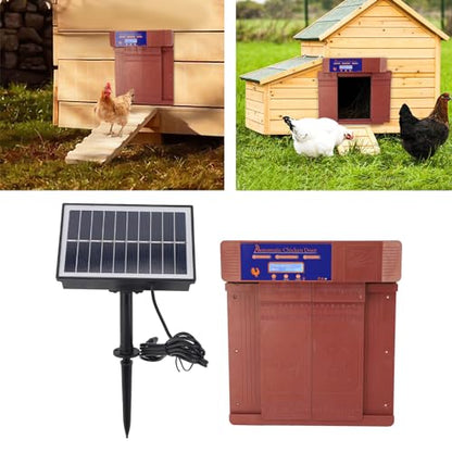 Automatic Chicken Coop Door Opener, Solar Battery Powered with LED Display, Timer Function, Double Doors Electric for Chickens, Ducks, Geese, Easy to Set Opening and Closing Time (Bronzer) - color: Bronzer