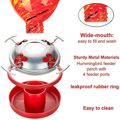 REZIPO Hummingbird Feeder with Perch - Hand Blown Glass - 38 Fluid Ounces Hummingbird Nectar Capacity Include Hanging Wires and Moat Hook (Yellow) - color: Yellow