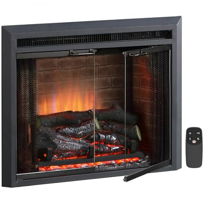 PuraFlame Klaus Electric Fireplace Insert with Fire Crackling Sound Glass Door and Mesh Screen, 750/1500W, Black, 22 13/16 Wide, 20 1/16 Inches High, 22 13/16 W X 20 1/16 H X 7 51/64 D - size: 23" without Trim