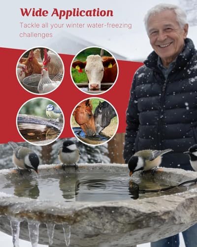 Pawfly 50 W Bird Bath Heater for Outdoors in Winter, Birdbath Heater with Thermostat, IPX8 Waterproof Submersible Bird Bath Deicer, Chicken Water Heater, Winter Water Heater for Livestock Wildlife