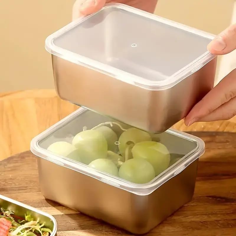 6pcs Stainless Steel Stacking Food Containers with Lids, Reusable Snack & Prep Containers for Office, sp-00018 - color: silver-01