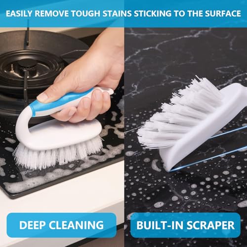 Scrub Brush Set, 4 Pack Deep Cleaning Brush Kit - 2 Scrub Brush, 2 Tile & Grout Brush with Built-in Scraper, Household Commercial Scrubber for Floor, Shower, Pool Wall, Tub (Blue) - color: Blue