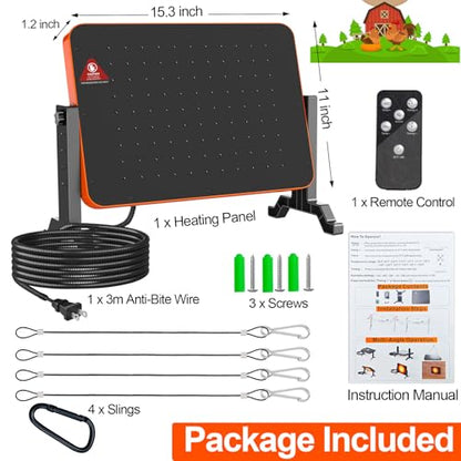 Chicken Coop Heater for Winter,200W Smart Brooder Coop Heater with Overheating Protection,Radiant Heat Panel with Remote Control Timer & Adjustable Temp,Large Heat Warmer for Chicken Kitten Puppy Pets