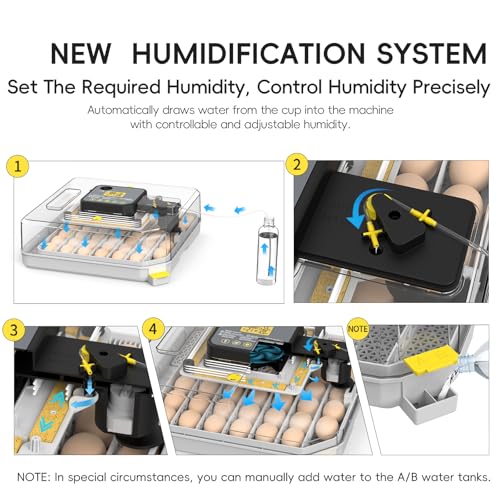 48 Egg Incubator for Hatching Eggs Auto Turning Digital Temp/Humidity Display Built-in Candler & Water Refill LED Candler for Chicken Duck Quail Birds
