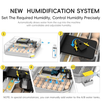 48 Egg Incubator for Hatching Eggs Auto Turning Digital Temp/Humidity Display Built-in Candler & Water Refill LED Candler for Chicken Duck Quail Birds
