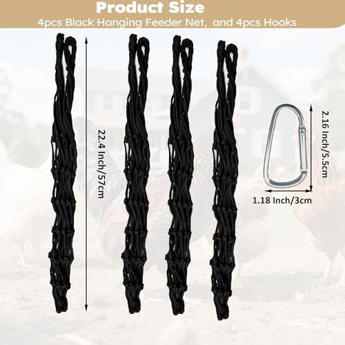 Chicken Vegetable Fruit Hanging Feeder 4Pcs, Reusable String Bag with Hook for Chicken Coop Toys, Poultry Feeding Tool for Hens,Duck,Goose(Black) - color: Black