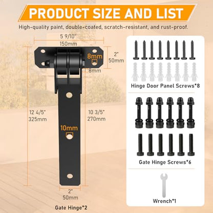 Heavy Duty Gate Hinges, 900 Lbs Capacity and Built-in Ball Bearings, 13" Bolt-On or Weld-On Hinges, 180° One-Way Open Gate Hinges for Wooden/Metal Gates,Garden Gates, Fence, Sheds (Matte Black) - style: 2 Pack Gate Hinges with Screws