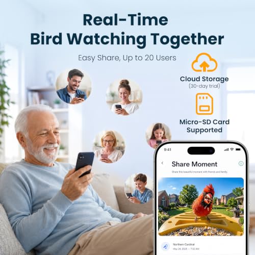 Smart Bird Feeder with Camera, Yellow | 2.5K UHD, AI Identifies 11,000+ Bird Species, Real-time Videos & Pictures, Solar Powered, Wireless for Outdoor, Gift - color: Yellow