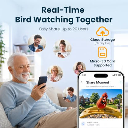 Smart Bird Feeder with Camera, Yellow | 2.5K UHD, AI Identifies 11,000+ Bird Species, Real-time Videos & Pictures, Solar Powered, Wireless for Outdoor, Gift - color: Yellow