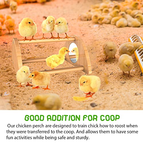 Mini Chick Perch with Mirror, Strong Bamboo Roosting Bar for coop and brooder, Training Perch for Baby Chicks, El Pollitos, La Pollita, Easy to Assemble and Clean, Fun Toys for Chick