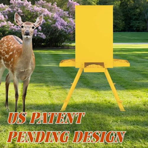 PROLEE 85lbs Deer Feeder,Weatherproof Deer Feeders with 4 Feeding Tray and 4-Leg Stand,Heavy Duty Metal Gravity Feeder for Deers and Wildlife (Yellow) - color: Yellow