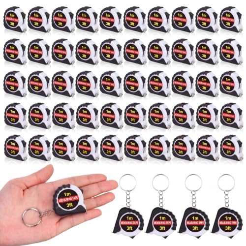 Kanayu 50 Pcs Mini Tape Measure Keychains 3 ft Small Retractable Measuring Tape Bulk with Lock Steel Easy Read Pocket for Birthday Party Favors Daily Use (White) - color: White, size: 3 ft