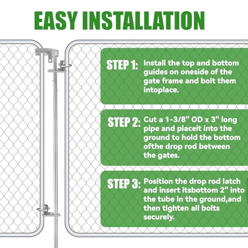 36" Chain Link Drop Rod for Double Gate, Pull Style Chain Link Fence Gate Latch for 1-3/8" Frame, Heavy Duty Floor-to-Ceiling Latch Style Metal Gate (36 inch, Pack, 1)
