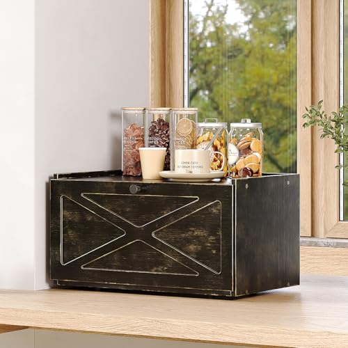 Trironsun Bamboo Bread Box for Kitchen Counter Farmhouse Bread Storage Container Large Capacity Bread Storage Bin Bread Holder (Antique Back) - color: Antique Back