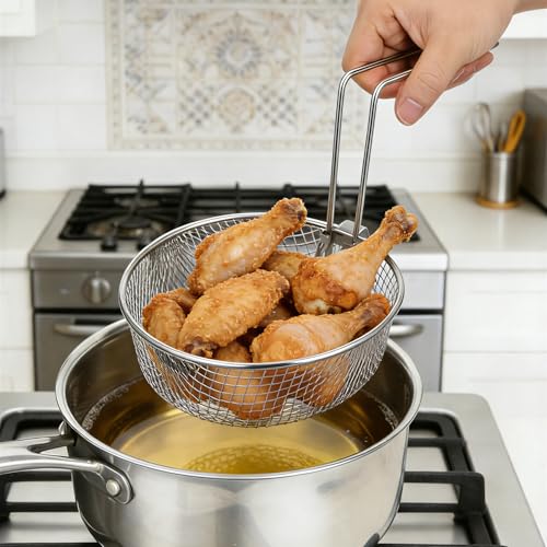 MAGICLULU Stainless Steel Fryer Basket with Detachable Handle, 6.7Inch Round Deep Frying Basket for Pot, Multifunctional Wire Mesh Strainer for Frying Serving Restaurants Kitchen Use