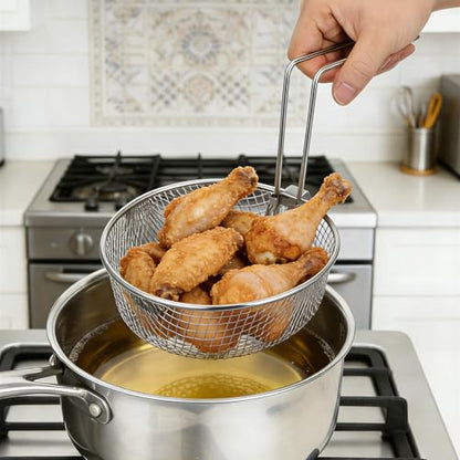 MAGICLULU Stainless Steel Fryer Basket with Detachable Handle, 6.7Inch Round Deep Frying Basket for Pot, Multifunctional Wire Mesh Strainer for Frying Serving Restaurants Kitchen Use