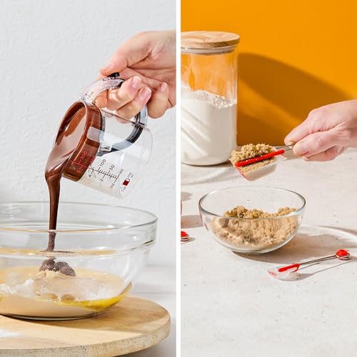 Dreamfarm Measuring Cup and Spoons Set | Upcup All-in-1 Scrape Up Measuring Cup and Levoons Self-Levelling Measuring Spoons for Baking and Cooking