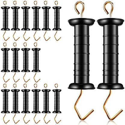 Therwen 18 Pcs Electric Plastic Fence Spring Gate Handles with Insulators Insulated Fence Gate Handle with Spring Heavy Duty Insulators Tension Handle for Fence, Black