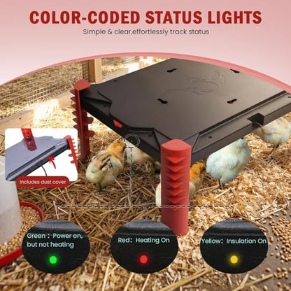 200W Chick Brooder Heater Plate, 2-in-1 Adjustable Radiant Brooder Plate for Chicks & Poultry, Smart Thermostat, 16"x12", Safe & Energy Saving, Ideal for Brooders & Small Chicken Coops