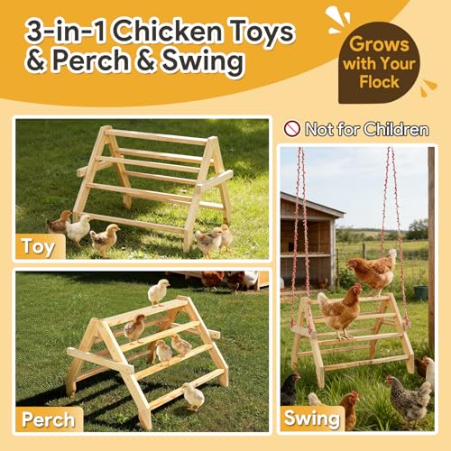 17" Extra Long Chicken Perch, 3-in-1 Chicken Roosting Bars with Swing, Natural Pine Wood Chicken Roost, Chicken Coop Accessory for Hens, Chicks, Parrots & Other Birds