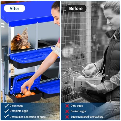 Chicken Nesting Boxes,10 Compartment Nesting Boxes for Laying Eggs,Wall Mount Poultry Roll Away Chicken Laying Boxes,Easy Egg Collection,Cleanable Pull Out Hen Roosting Boxes - color: Blue