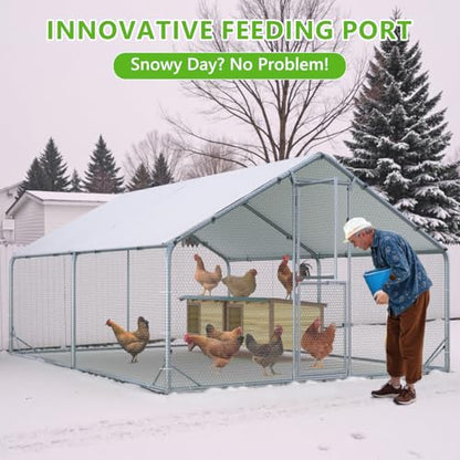 Large Chicken Coop,Metal Chicken Run for Yard with Feeding Door