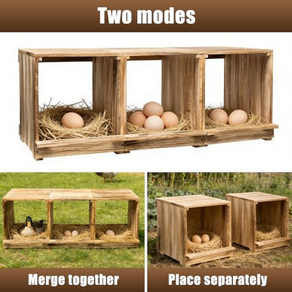 Nesting Boxes for Chickens, Oltara 3 Compartment Carbonized Wooden Egg Laying Nest Box for Chickens, Hens, Ducks,Bird Houses