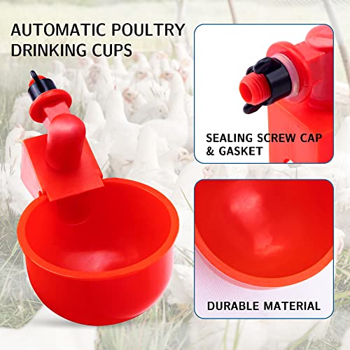 Pack 10 Chicken Waterer Cups, Chicken Feeder Cup for Chicken Duck Turkey Rabbit,3/8 Inch Thread Automatic Filling,Solution for Poultry Watering