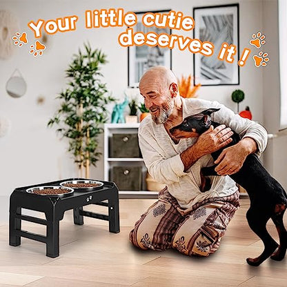 COMESOON Elevated Dog Bowls, 4 Height Adjustable Raised Bowl Stand with 2 Thick 50oz Stainless Steel Food Bowls Non-Slip Feeder Adjusts to 3.7'', 9.2'', 10.75'', 12.36'' Black, (DB-W01) - color: Black, size: 8" for Medium Dogs