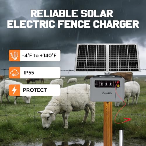 6-12KV Adjustable Output Solar Charger,30 Miles Solar Electric Fence Charger,1.5J Solar Fence Charger,15W Solar Powered Electric Fence Kit for Livestock,24H Uninterrupted Protection - color: Gray