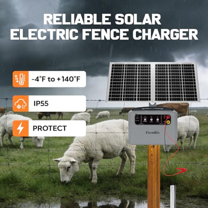 6-12KV Adjustable Output Solar Charger,30 Miles Solar Electric Fence Charger,1.5J Solar Fence Charger,15W Solar Powered Electric Fence Kit for Livestock,24H Uninterrupted Protection - color: Gray