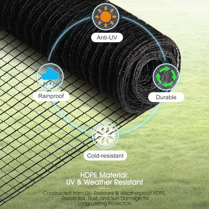 Deer Fence, RIFNY 4 x 50 FT Temporary Fence for Garden Outdoor Yard, Plastic Mesh Fencing Netting to Protect Plants Fruit from Deer Dogs Chicken Animal (Black) - size: 4 x 50 FT