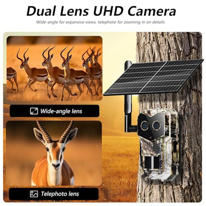 2025 Upgraded 4G Cellular Trail Camera with GPS,Dual Lens Game Camera with Night Vision, Trail Camera with Night Vision Motion Activated Waterproof, Wildlife Camera, SolarTrail Cam with Esim Card - color: A10