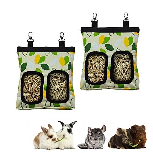 Guinea Pig Hay Feeder, Hanging Rabbit Hay Feeder Bag for Guinea Pigs Bunnies Chinchillas. M, Green Leaves, 2 Count - color: GreenleavesX2