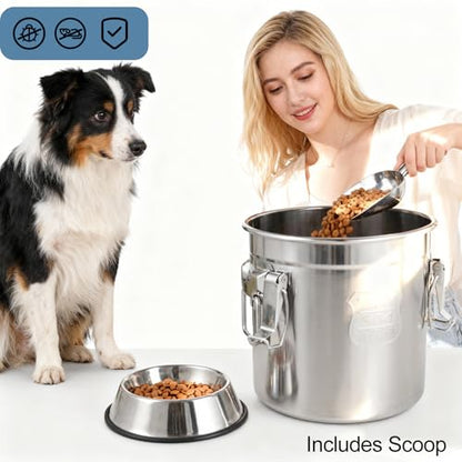12Lbs 304 Stainless Steel Dog Food Storage Containers with Scoop, Large Pet Food Storage Container with Airtight Lid and Locking Clamp Metal Pet Food Bin for Dogs and Cats, Keep Fresh, Easy to Clean - size: 12Lbs with Scoop