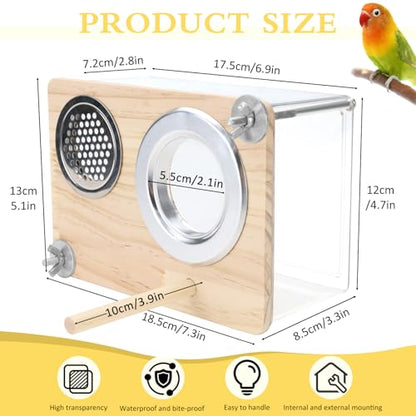 Parakeet Nesting Box for Cage, High-Transparent PET Parakeet Nest, Versatile Bird Houses for Canary, Lovebird and Parrot, Bird Boxes for Nesting with Wood Perch, Bird Cage Accessories (S, Rectangle)